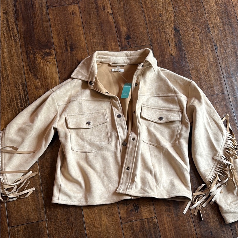 Maurices Beige Fringe Utility Jacket